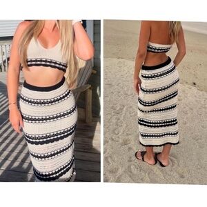 Sincerely Jules Crochet Knit Midi Skirt and Triangle Top Set